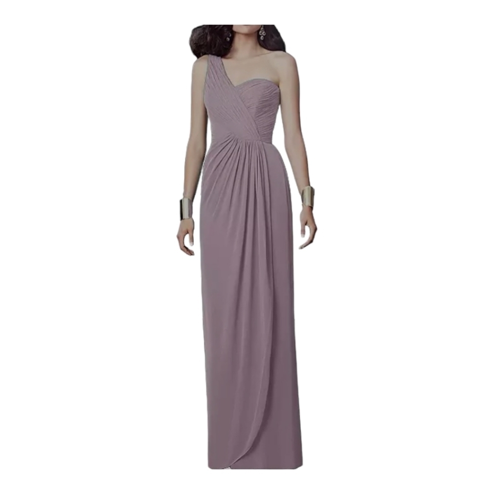The Dessy Collection One Shoulder Draped Front Slit Maxi Dress Suede Rose Sz 4